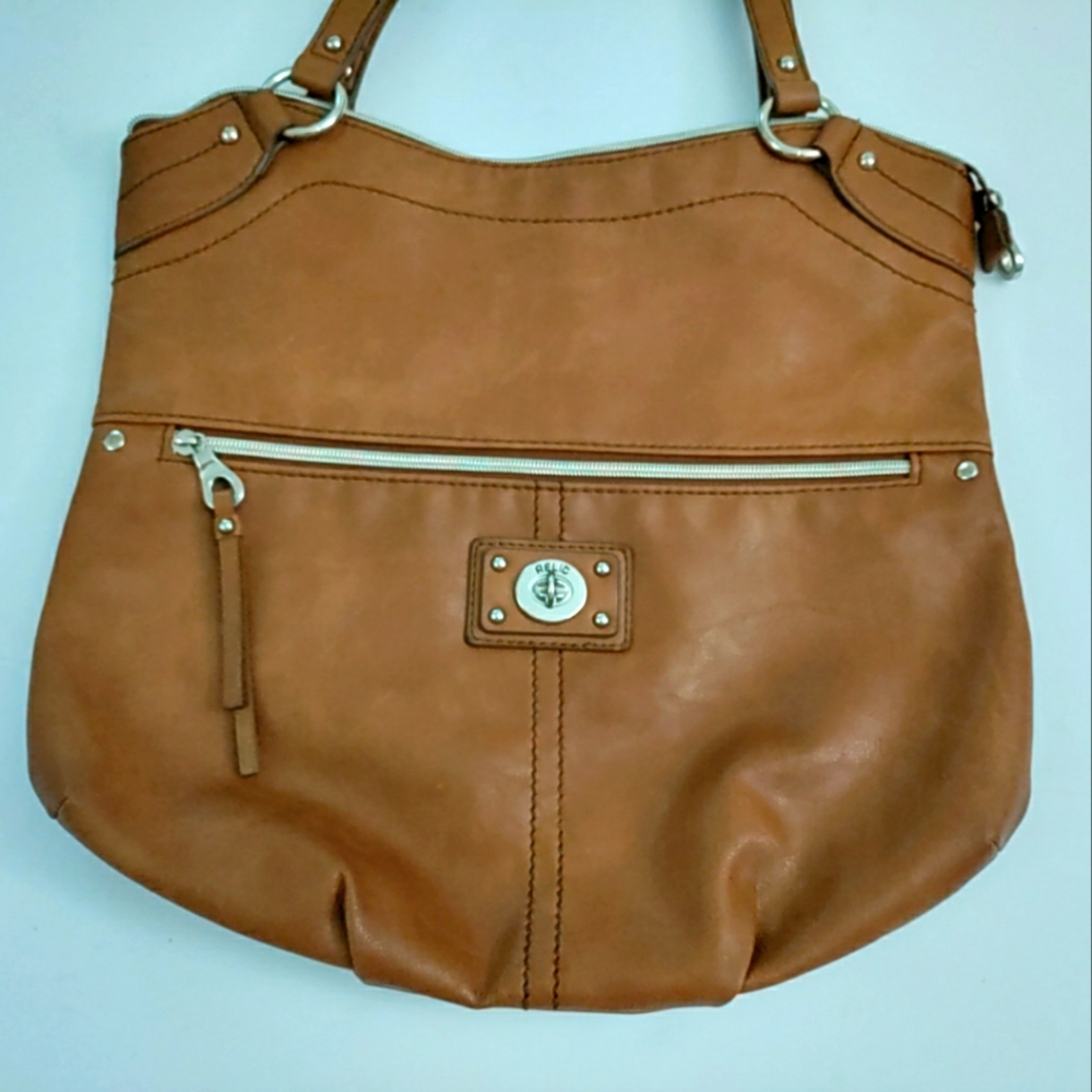 Relic faux leather vegan double hand purse shoulder bag w. Zipper size 14" x 13"